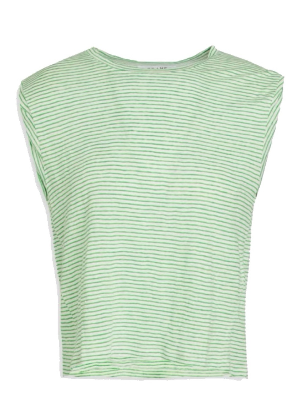 Frame Green and White Stripe Sleeveless organic Linen Muscle Tank Large